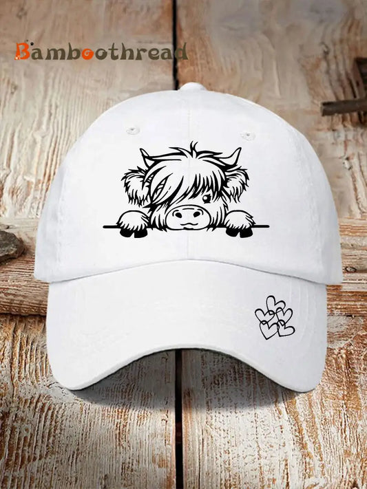 Highland cow print casual unisex cap White / ONE