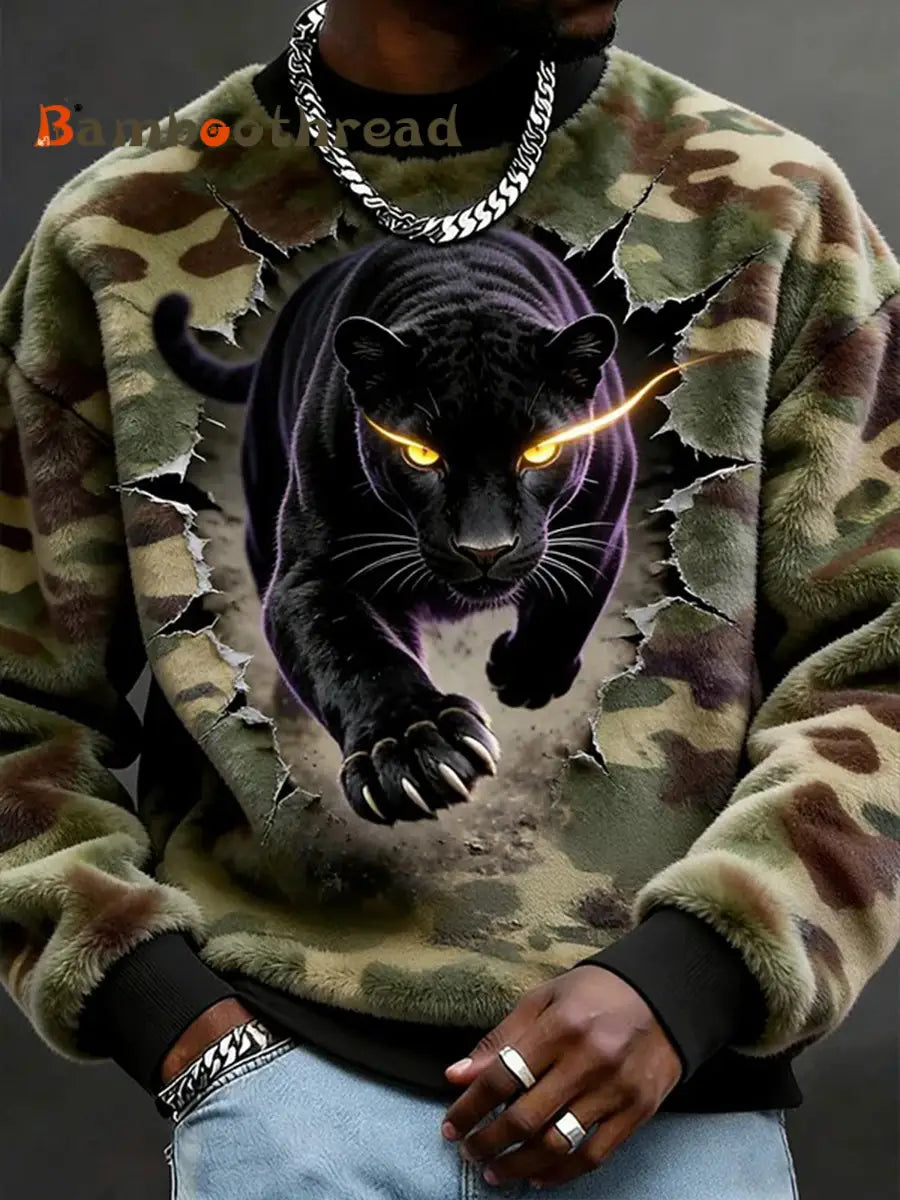 Men’s Animals Art Flannel Casual Sweatshirt As picture / S