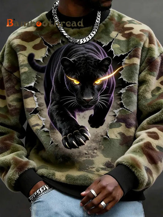 Men’s Animals Art Flannel Casual Sweatshirt As picture / S