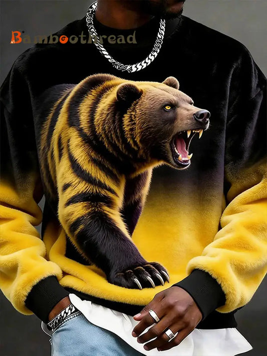 Men’s Animals Art Flannel Casual Sweatshirt As picture / S