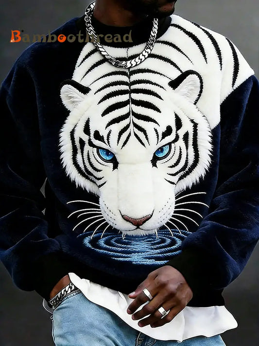 Men’s Animals Art Flannel Casual Sweatshirt As picture / S