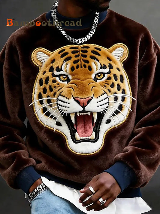 Men’s Animals Art Flannel Casual Sweatshirt As picture / S