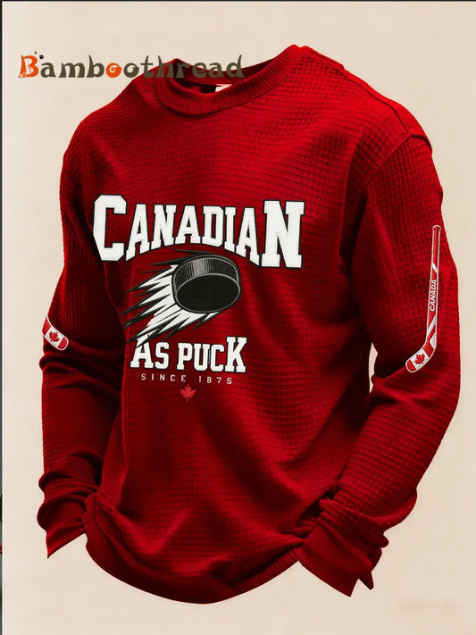 Men’s Autumn Winter Canadian Ice Hockey Print Sporty Casual Top Red / S
