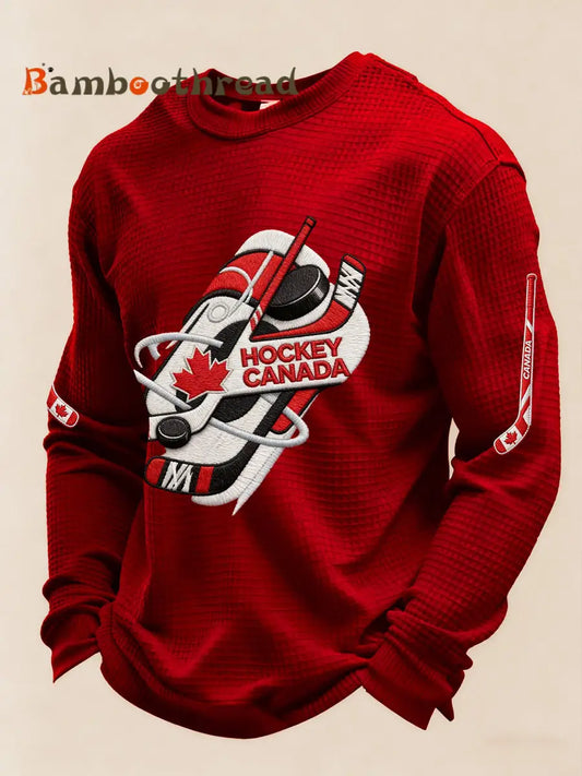 Men’s Autumn Winter Canadian Ice Hockey Print Sporty Casual Top Red / S