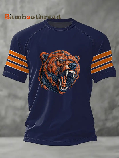 Men’s Bear Print Football Fans Gameday Casual Tee Navy Blue / S
