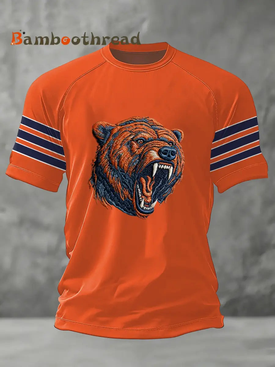 Men’s Bear Print Football Fans Gameday Casual Tee Orange / S
