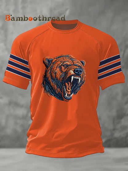Men’s Bear Print Football Fans Gameday Casual Tee Orange / S