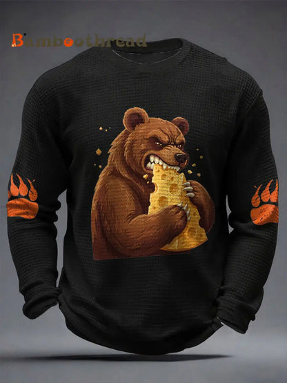 Men’s Bears Eating Cheese Football Lover Printed Waffle Tops Black / S