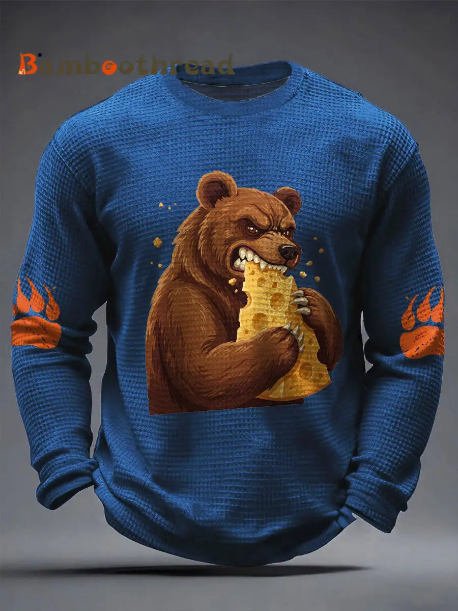 Men’s Bears Eating Cheese Football Lover Printed Waffle Tops Blue / S