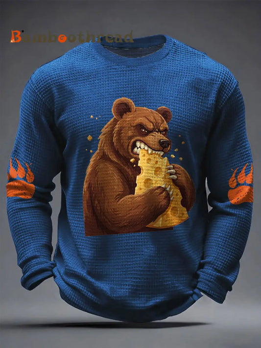 Men’s Bears Eating Cheese Football Lover Printed Waffle Tops Blue / S