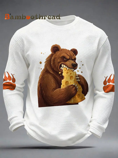 Men’s Bears Eating Cheese Football Lover Printed Waffle Tops White / S