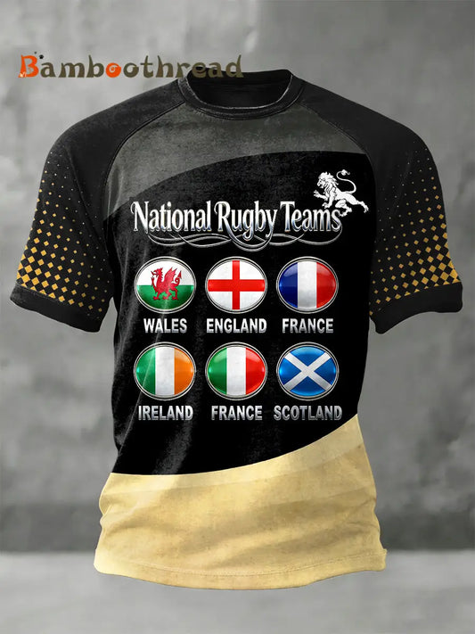 Men’s Black Six Nations Rugby Championship Print Casual T-Shirt Jersey Black / S