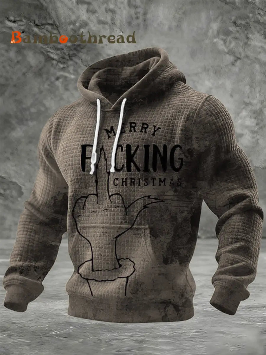 Men’s Brown ’Merry F*cking Christmas’ Middle Finger Print Hoodie Multicolour / S