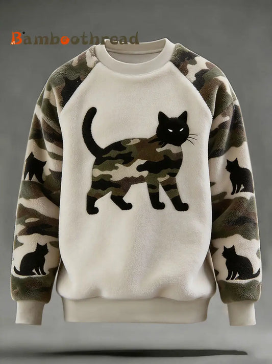 Men’s Camouflage Cat Art Print Casual Flannel Sweatshirt As picture / S
