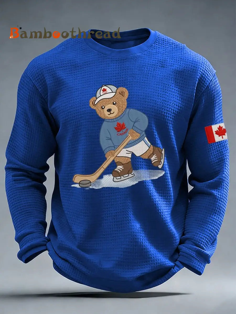 Men’s casual Canadian ice hockey waffle-knit T-shirt Blue / S