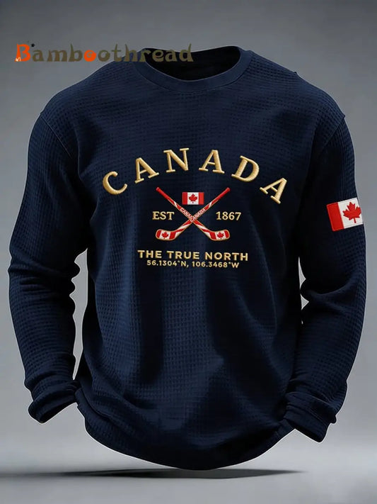 Men’s casual Canadian ice hockey waffle-knit T-shirt Dark Blue / S