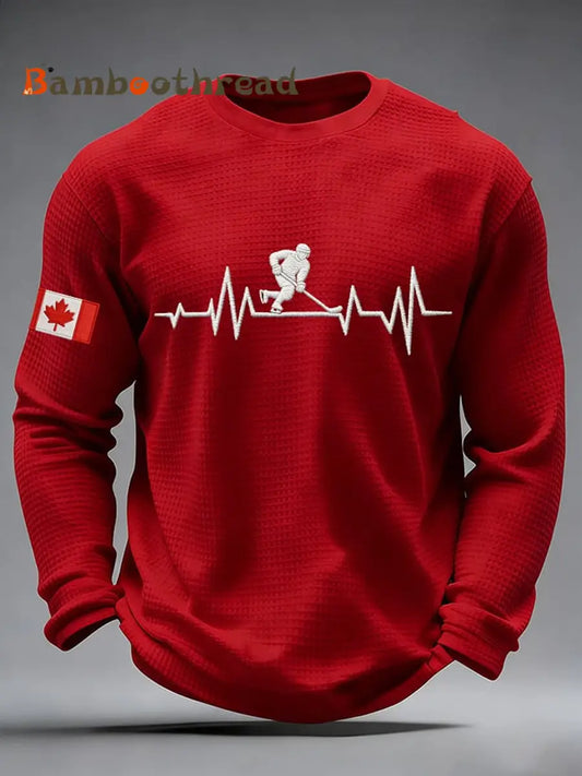 Men’s casual Canadian ice hockey waffle-knit T-shirt Red / S