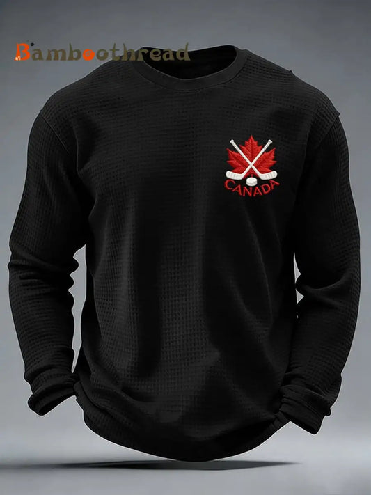 Men’s casual Canadian ice hockey waffle-knit T-shirt Red / S