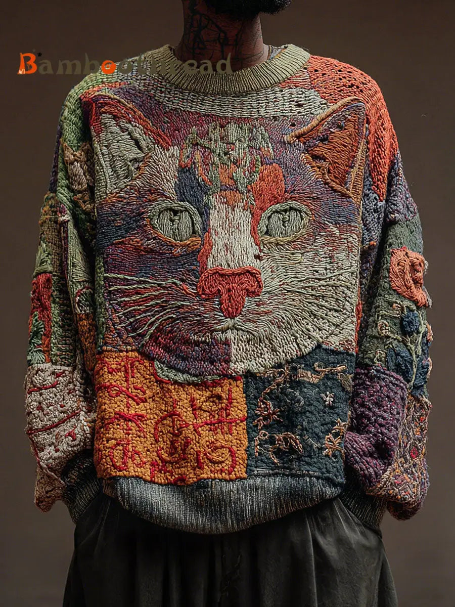 Men’s Cat Art Vintage Tops As picture / S
