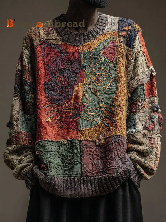 Men’s Cat Art Vintage Tops As picture / S