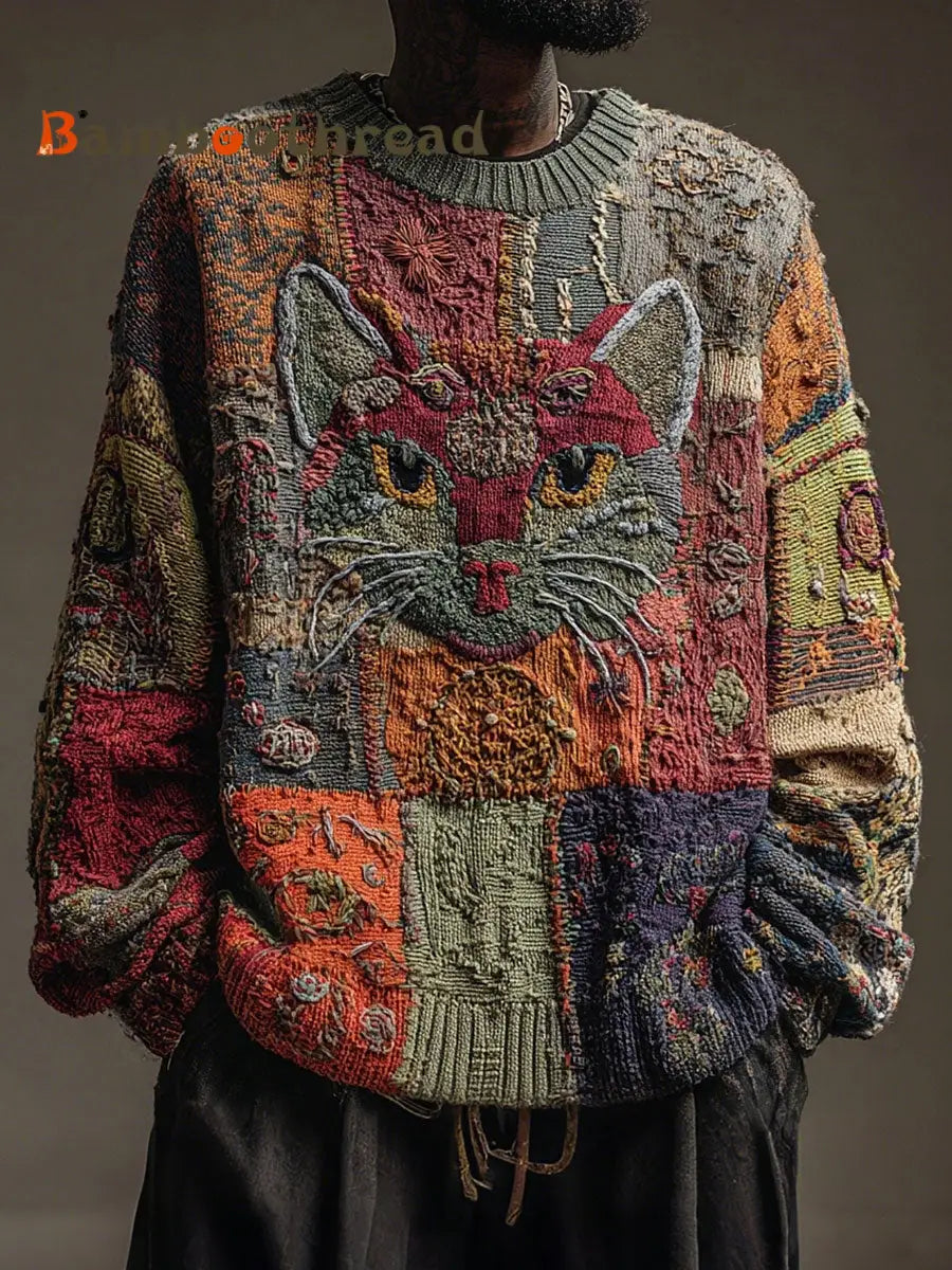 Men’s Cat Art Vintage Tops As picture / S