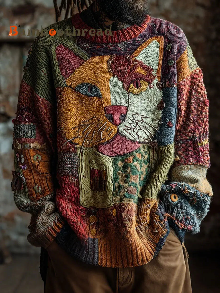 Men’s Cat Art Vintage Tops As picture / S