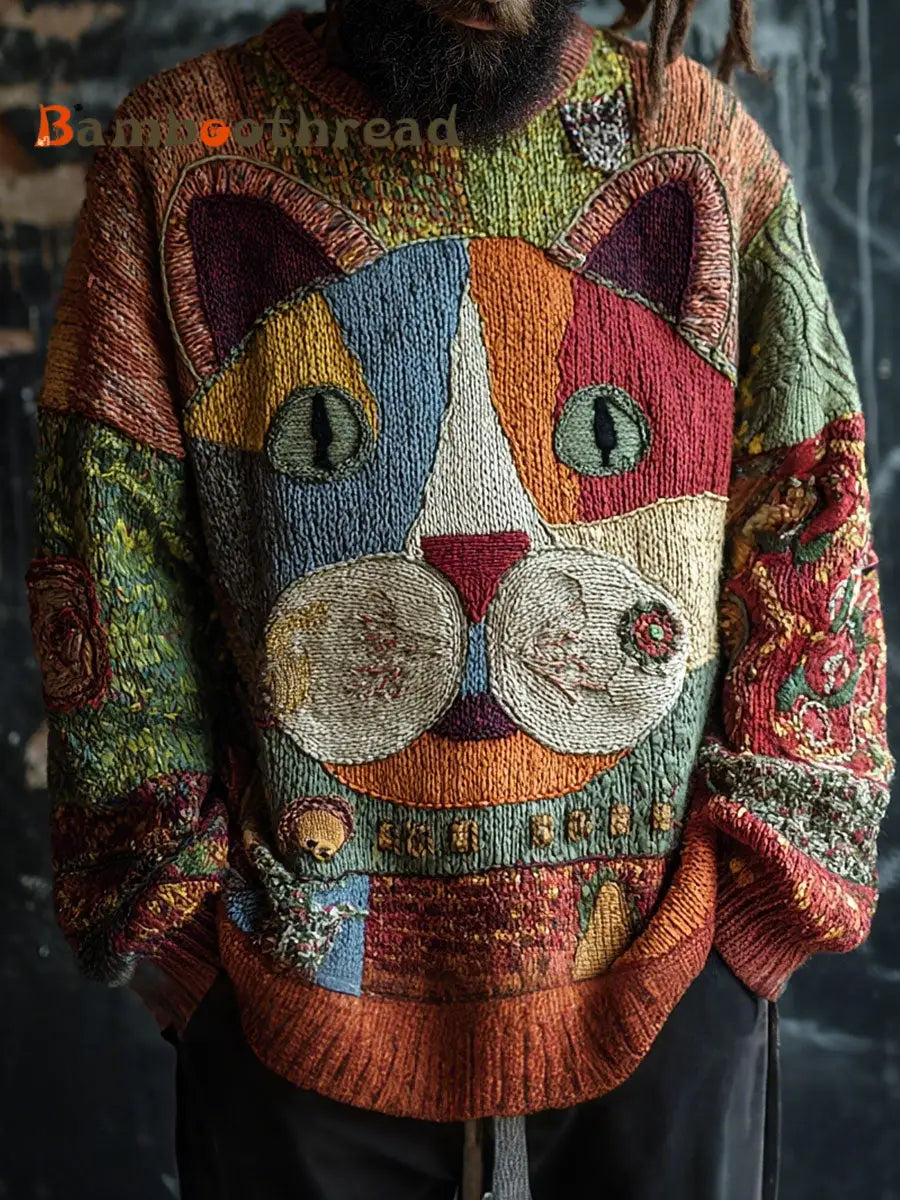 Men’s Cat Art Vintage Tops As picture / S