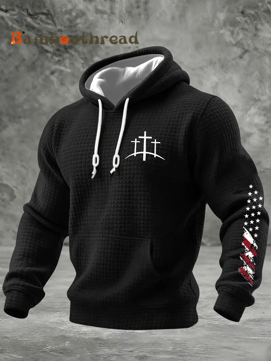Men’s Christian Cross Checkered Cotton Hoodie Black / S