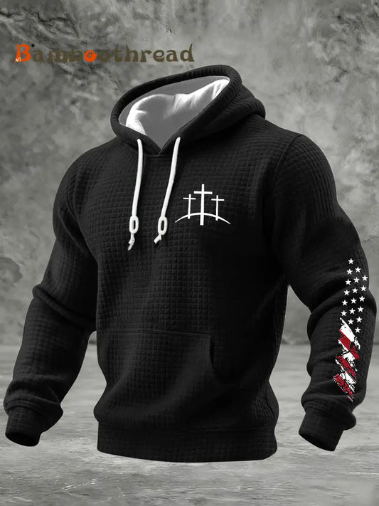 Men’s Christian Cross Checkered Cotton Hoodie Black / S