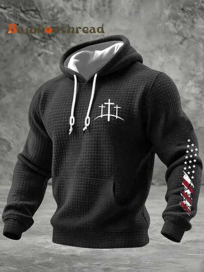Men’s Christian Cross Checkered Cotton Hoodie Dark Gray / S
