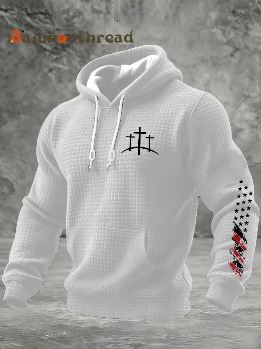 Men’s Christian Cross Checkered Cotton Hoodie White / S