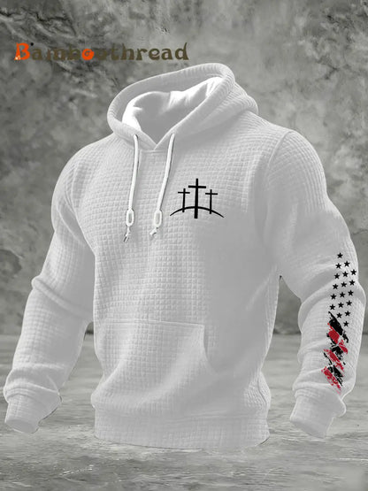 Men’s Christian Cross Checkered Cotton Hoodie White / S
