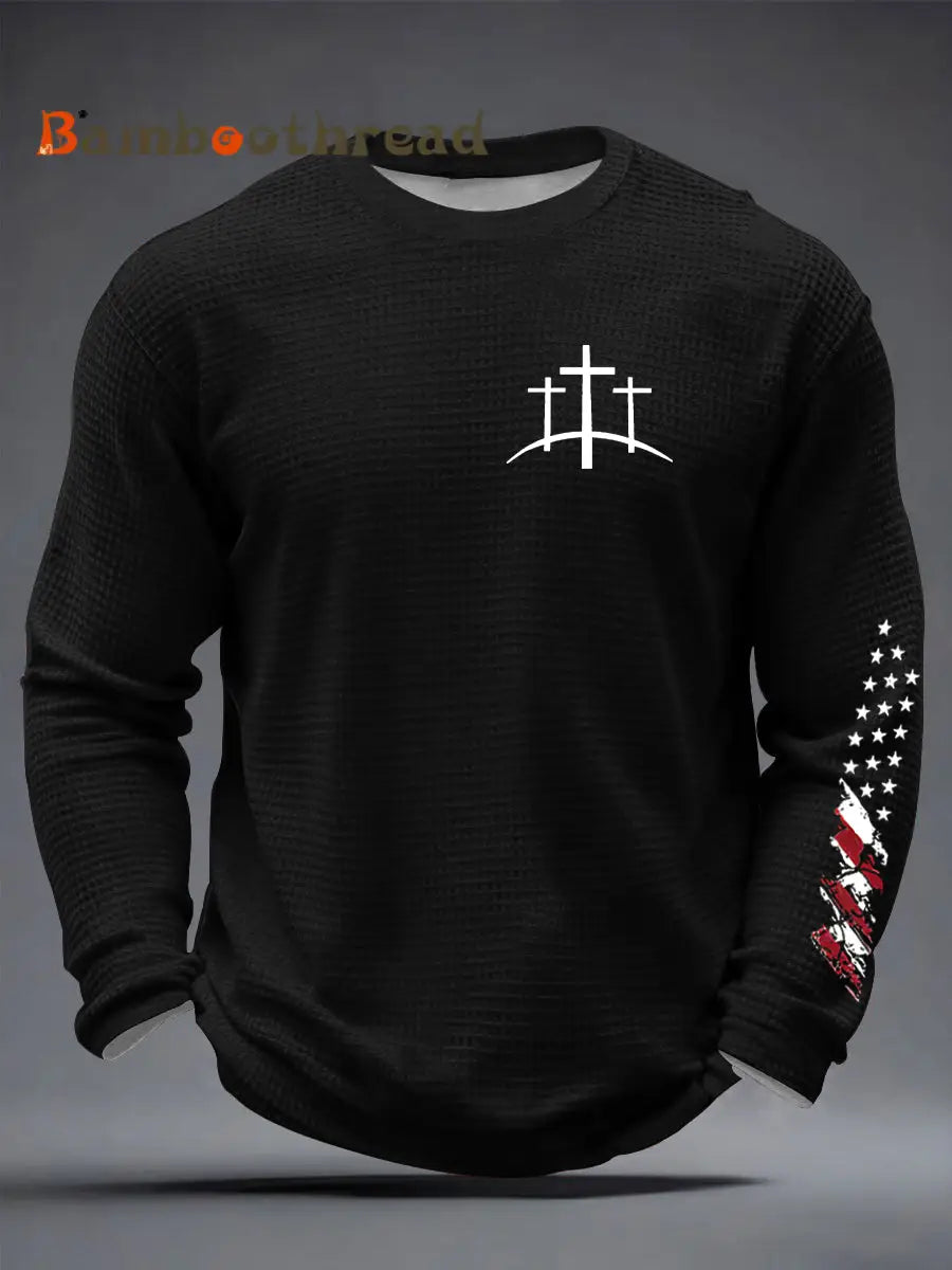 Men’s Christian Cross Waffle Long Sleeve T-Shirt Black / S
