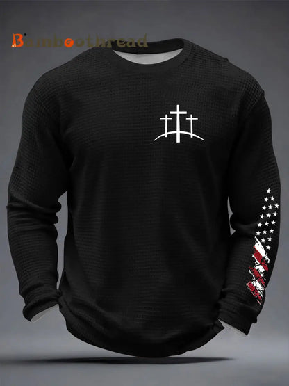 Men’s Christian Cross Waffle Long Sleeve T-Shirt Black / S