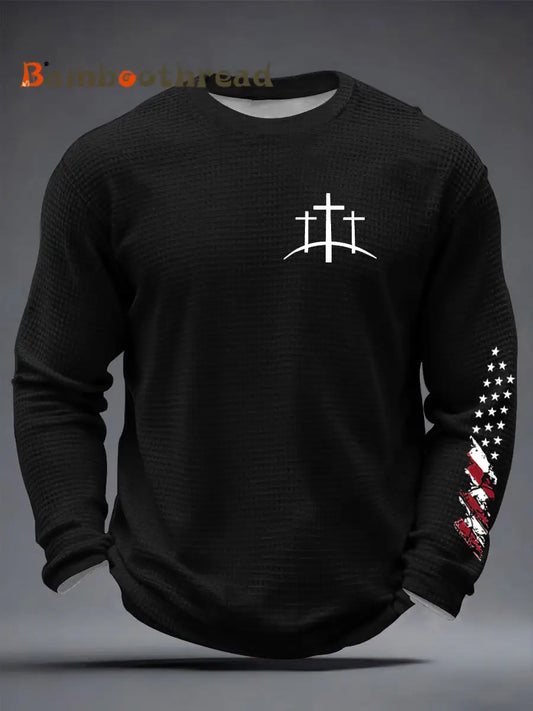 Men’s Christian Cross Waffle Long Sleeve T-Shirt Black / S