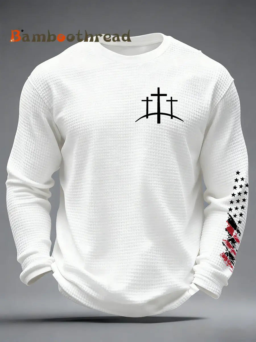 Men’s Christian Cross Waffle Long Sleeve T-Shirt White / S