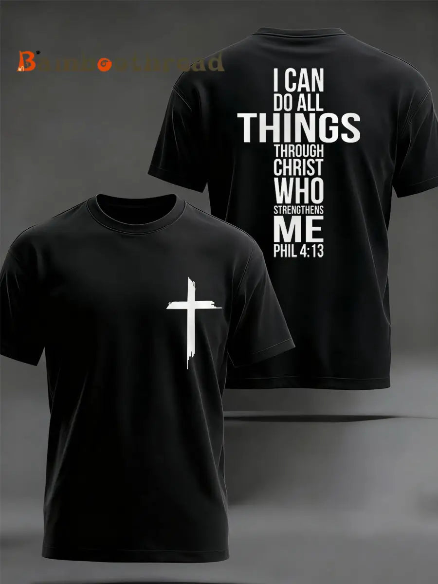 Men’s Christian Faith Philippians 4:13 Print Casual Tee Black / S