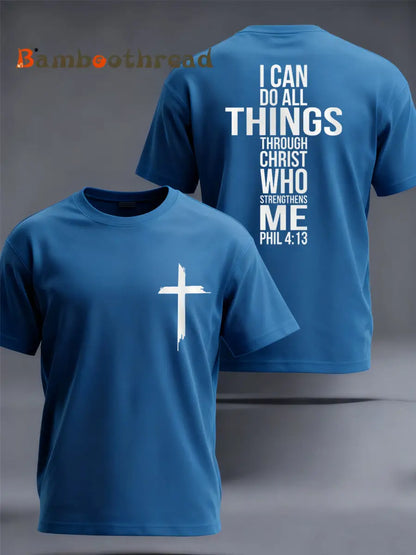 Men’s Christian Faith Philippians 4:13 Print Casual Tee Blue / S