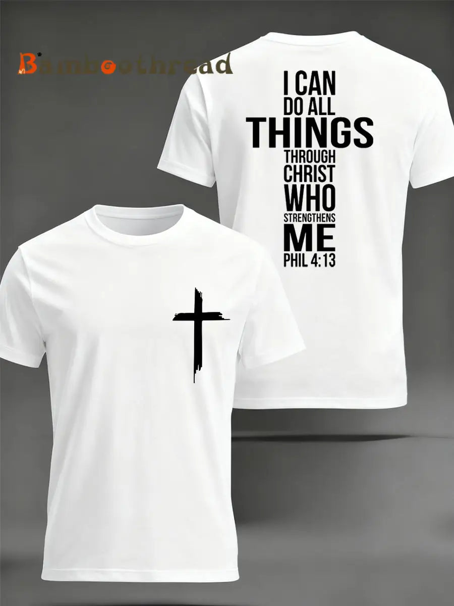 Men’s Christian Faith Philippians 4:13 Print Casual Tee White / S