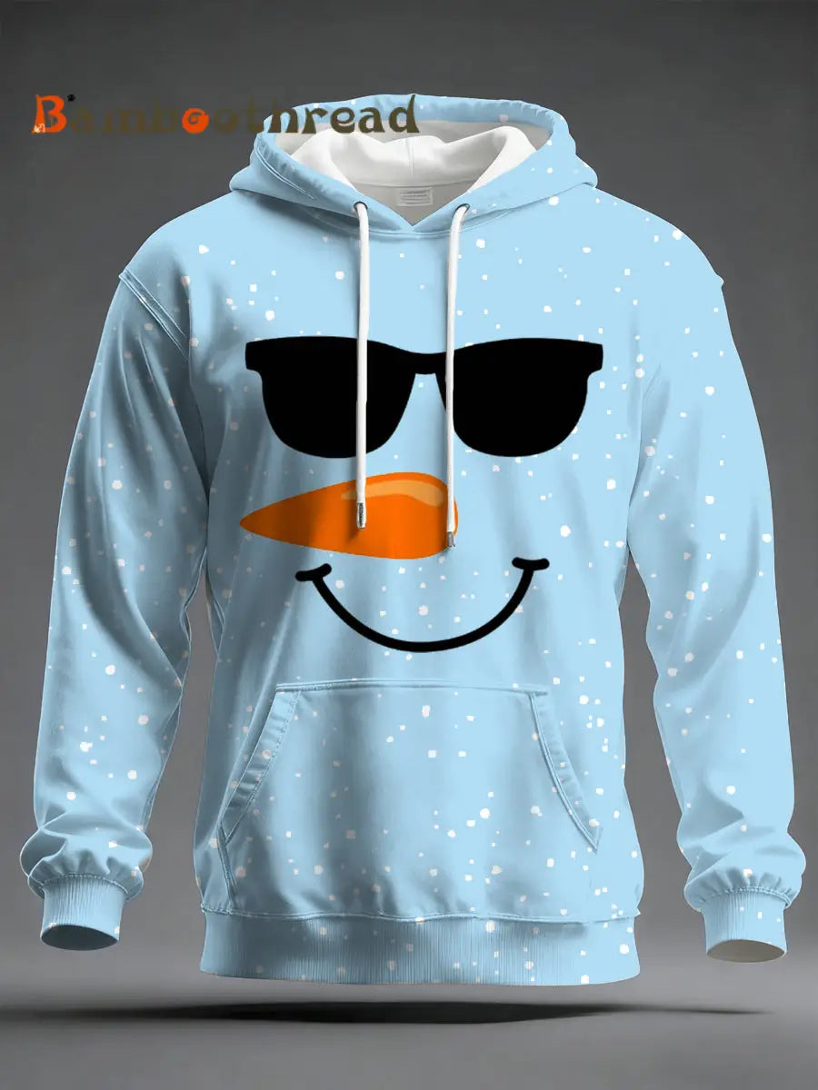 Men’s Christmas Snowman Print Casual Hoodie Light Blue / S