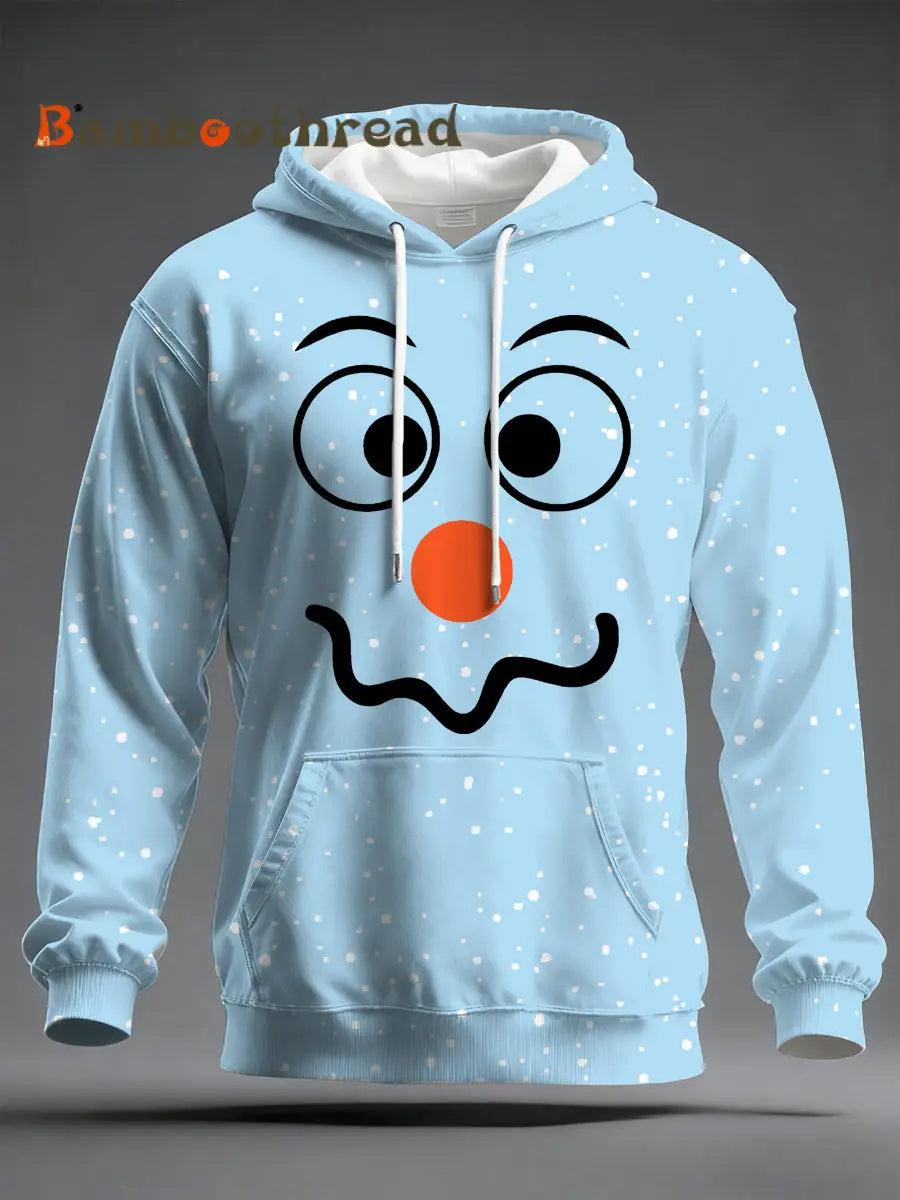 Men’s Christmas Snowman Print Casual Hoodie Light Blue / S