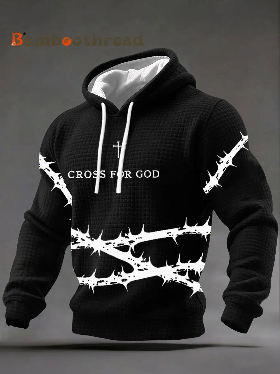 Men’s Cross Print Casual Hoodie Black / S