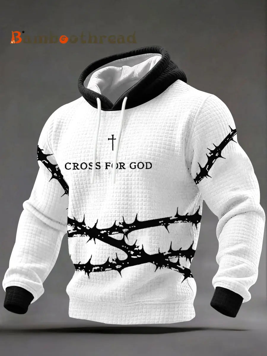 Men’s Cross Print Casual Hoodie White / S