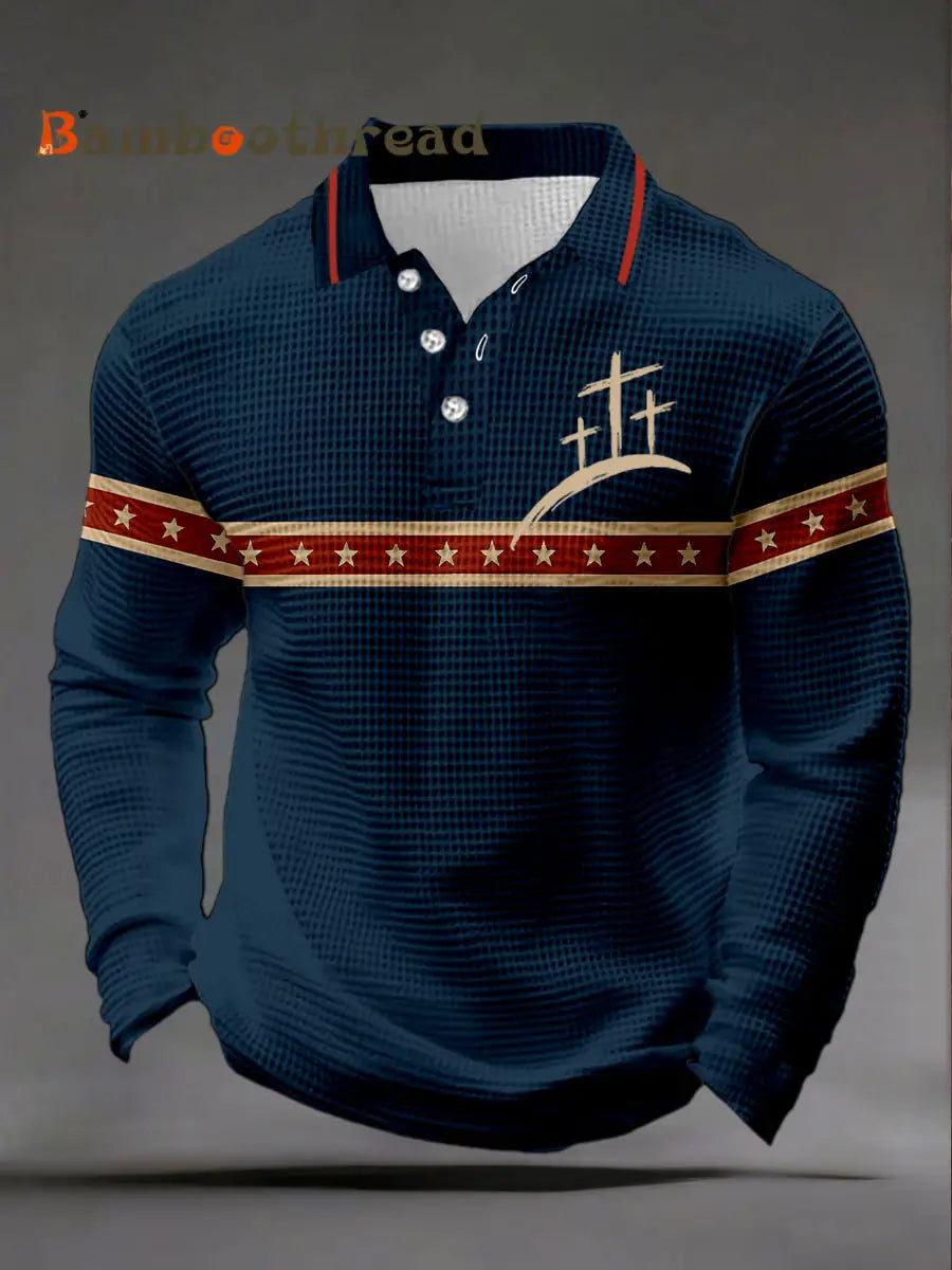 Men’s Cross Waffle Print Casual Top Navy Blue / S