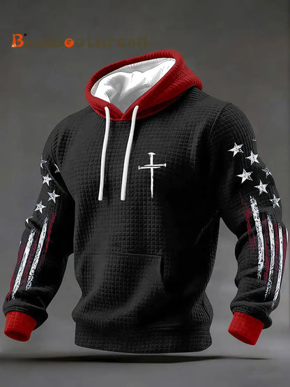 Men’s Faith Cross Checkered Cotton Hoodie Black / S