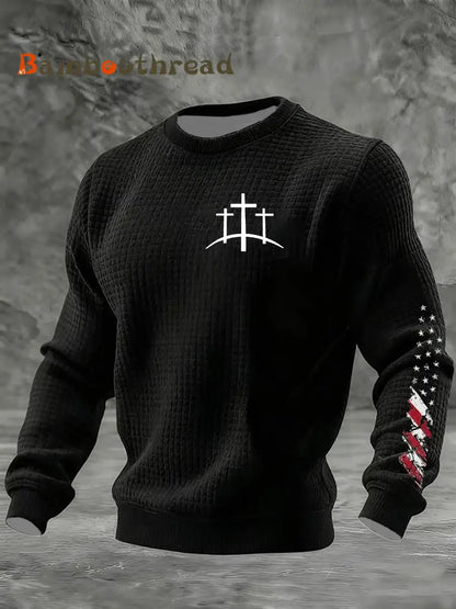 Men’s Faith Cross Checkered Cotton Hoodie Black / S