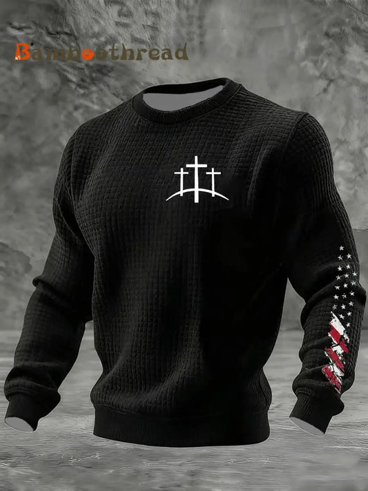 Men’s Faith Cross Checkered Cotton Hoodie Black / S