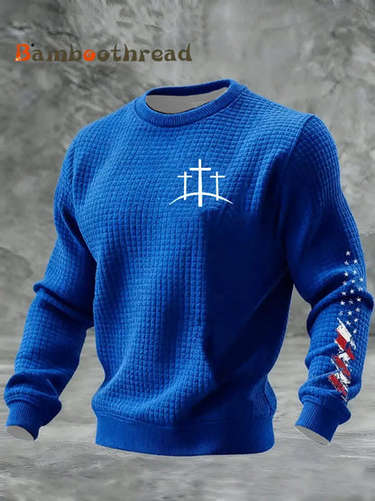 Men’s Faith Cross Checkered Cotton Hoodie Blue / S