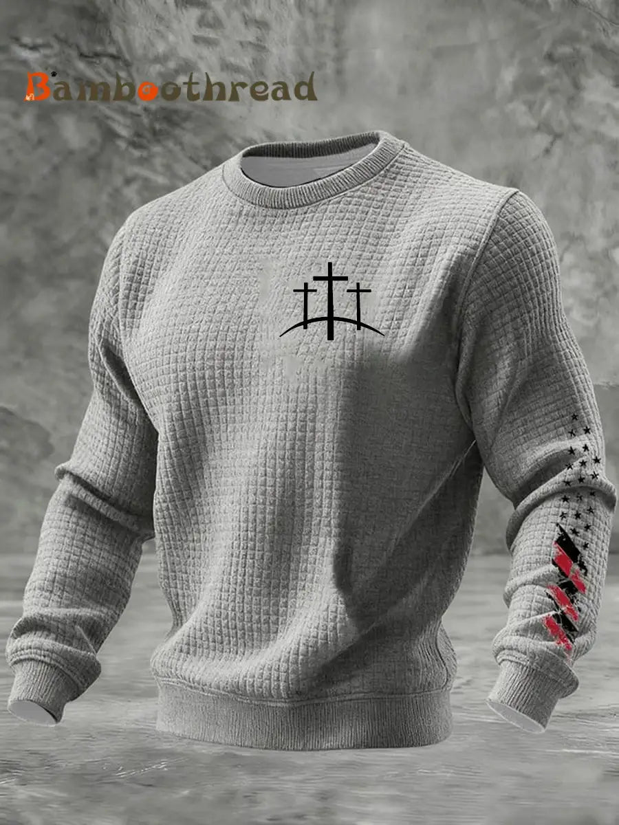 Men’s Faith Cross Checkered Cotton Hoodie Light Gray / S