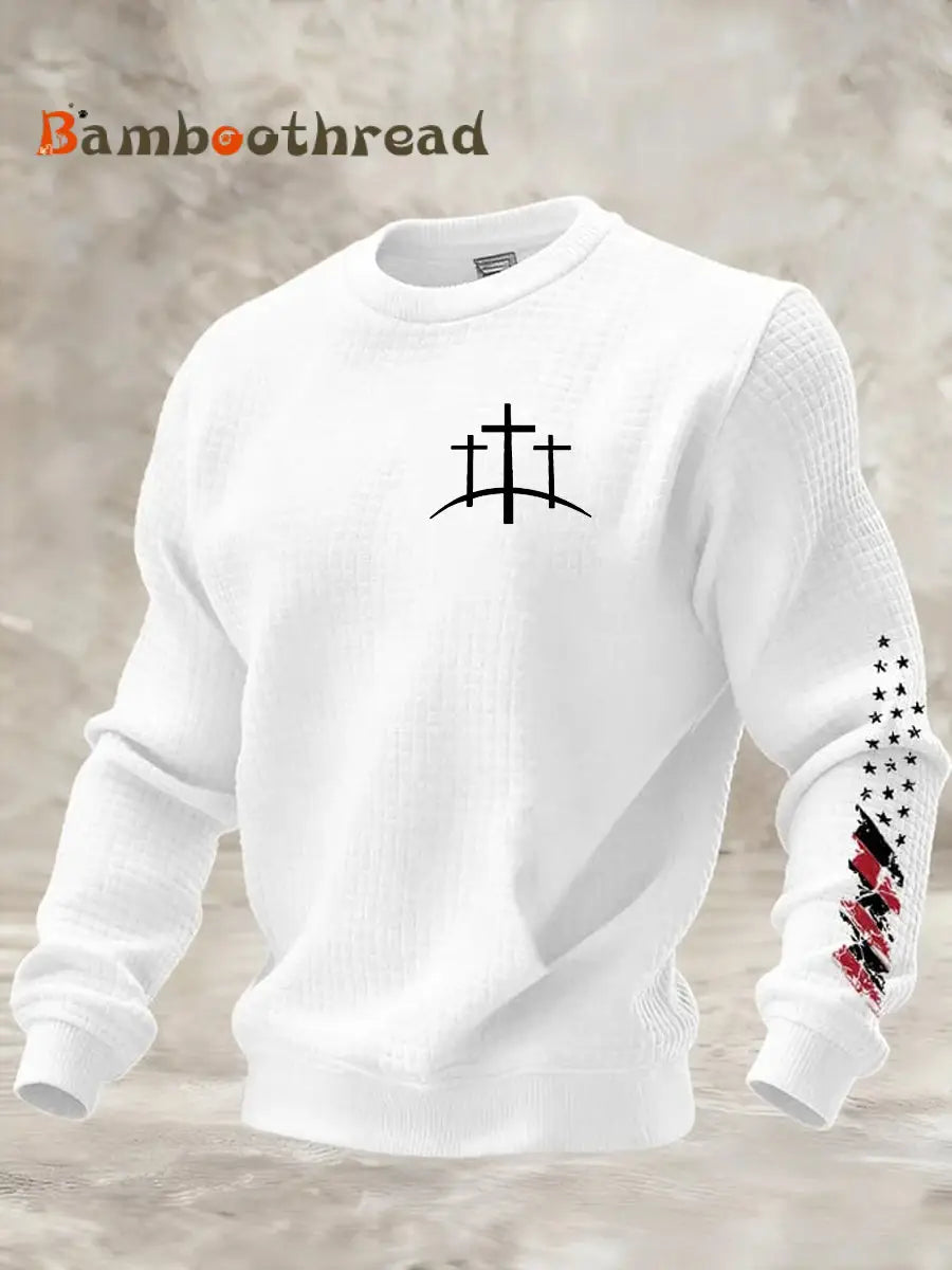 Men’s Faith Cross Checkered Cotton Hoodie White / S